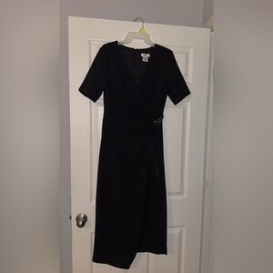 DKNY Black Short-Sleeve Wrap Midi Dress